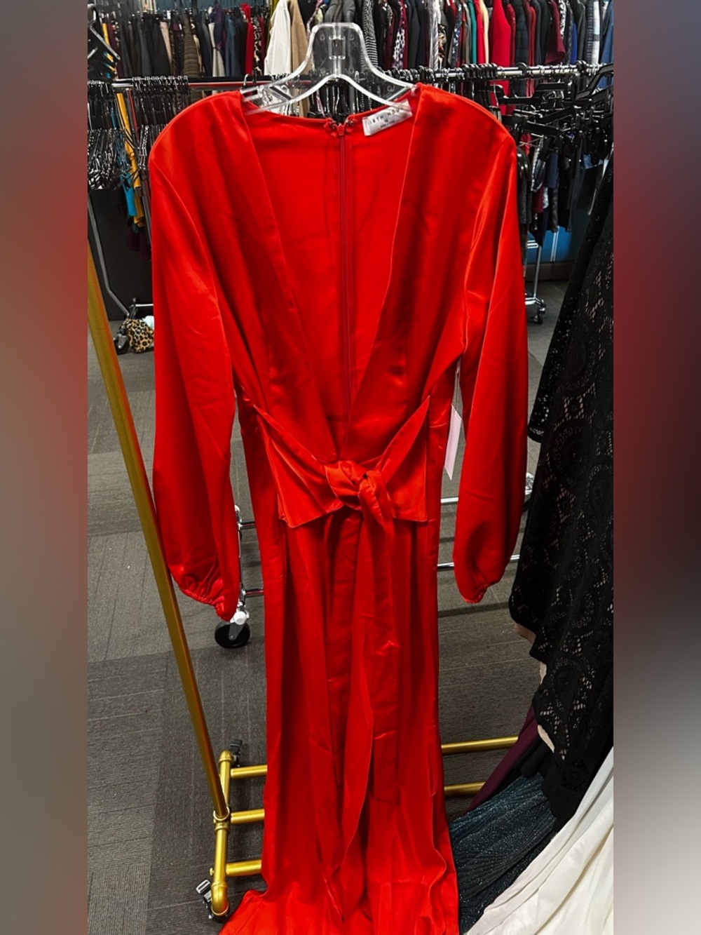18TH HÓUK Red Satin Tie-Front Evening Dress